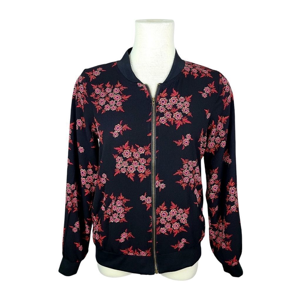 Faith and Joy Black & Pink Floral Print Bomber Jacket XS